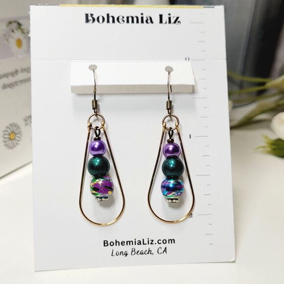 NEW Earrings Teardrop earrings Purple Deep Blue Green mix of beads, te 354#fs - Picture 2 of 5